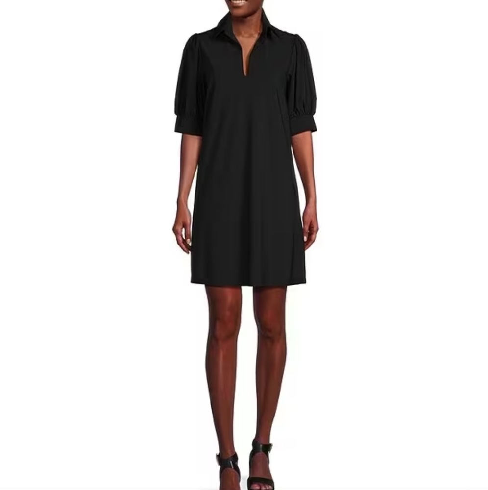 Jude Connally Emerson Jude Cloth Knit Point Collar Puffed Sleeve Shift Dress